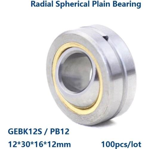 100pcs/lot GEBK12S PB12 12×30×16×12mm Radial Spherical Plain Bearing Self-Lubrication for 12mm shaft 12*30*16*12 mm
