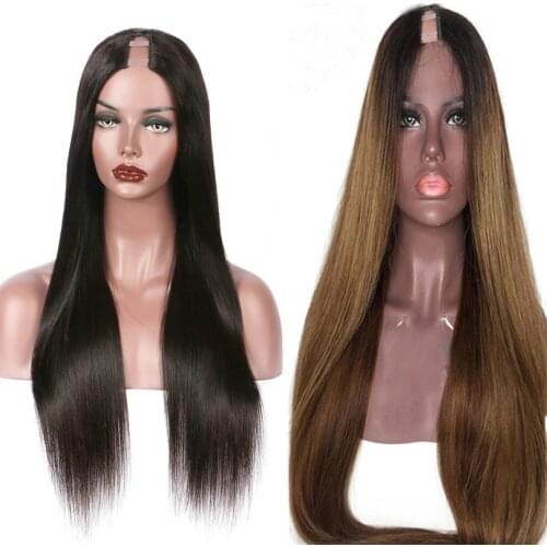 1B/30 U Part Wig Straight Human Hair Wigs For Women Natural Black Color Middle U Shape Wigs 150% Density Ombre Glueless Lace Wig