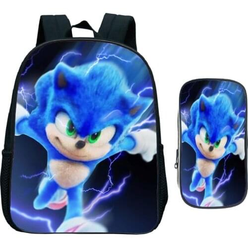 Cool Printed Child Sonic Bookbag Kindergarten Backpack 2pcs Set Kids School Bag Children Back to School Gift(Rucksack Pen Bag)
