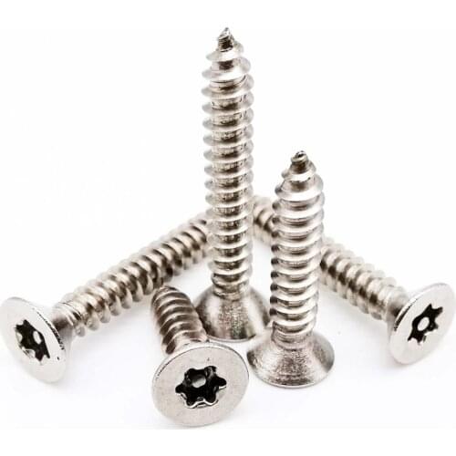 20pcs M2.9 M3.5 M3.9 M4.2 M4.8 304 Stainless Steel Six Lobe Torx Flat Countersunk Head with Pin Security Self-tapping Wood Screw