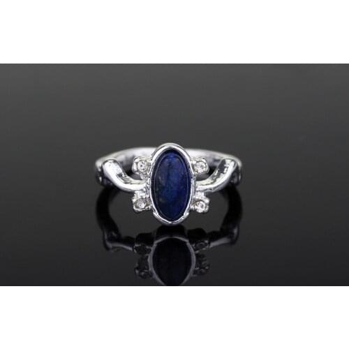 2021 New Style Fashion Blue Oval CZ Crystal Ring Retro Women Silver Plated Semi Precious Stone Ring Charm Women Party Jewelry