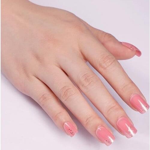 24pcs Rose-red Glitter Powder Fake Nails Patch Mid-length Square Head Suitable Girl Decoration Finished Products TN