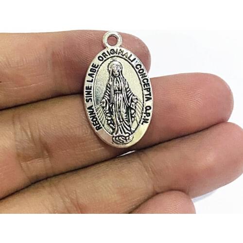 4pcs 27x16mm Charm Maria Medal Catholic Catholic Gift Virgin Mary Sacred Heart Amulet Medal Chest Medal Silver Color Pendants