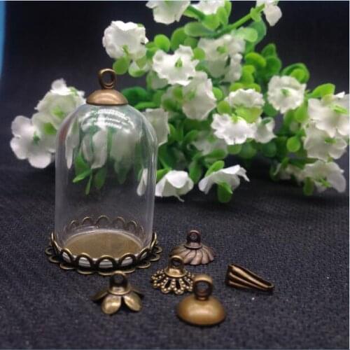 5sets/lot 30*20mm tube glass globe antique bronze color double lace base beads cap glass vial pendant glass bottle accessories