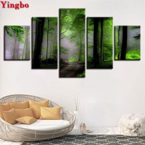 5pcs set 5d Diamond Embroidery Green Forest Natural Landscape Diamond Painting Cross Stitch Mosaic Pattern Square Rhinestone