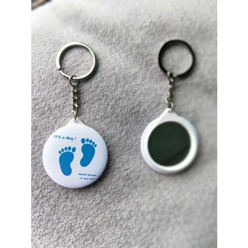 50pcs Personalized name date Keychain with Mirror boy baby shower gift birthday party decorations kids girl baby shower souvenir