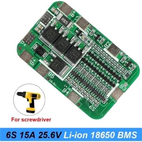 6S 15A Li-ion Lithium Battery BMS 18650 battery screwdriver Charger Protection Board 21.6V 25.2V Cell Protection Circuit a20