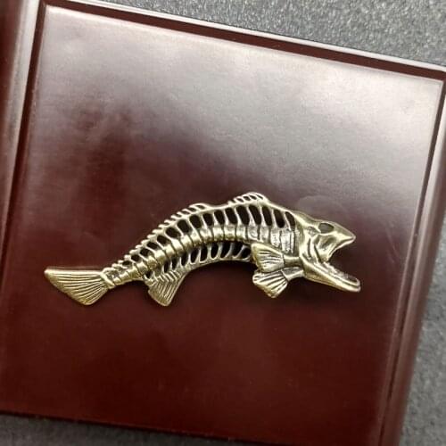 Antique Solid Brass Amazon fish bone Figurines Retro Copper Animal Tea Pet Desktop Ornament Decor Crafts Keychain Pendants