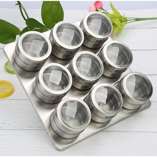 Stainless Steel Spice Jars 12pcs/9pcs Set Cans for Herb Salt Pepper Spices Magnetic Spice Tins Condiment Pot Storage Containers