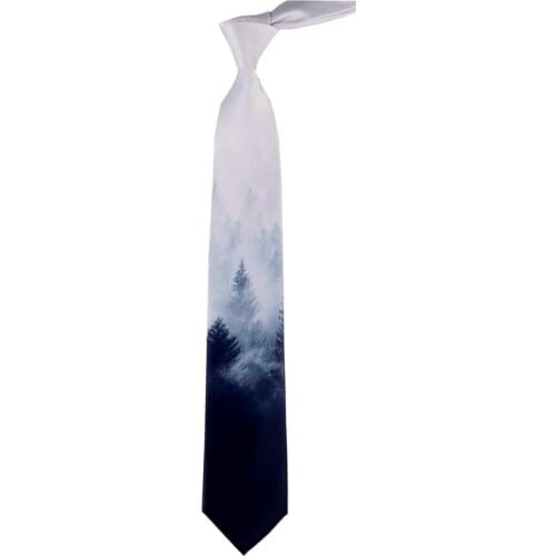 Free shipping new men male Original design printed tie 7cm gray blue gradient landscape Chinese style retro party student gift