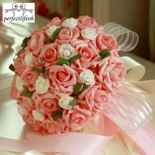 Perfectlifeoh bouquet de mariage Wedding bouquet holding hands simulation flowers bridesmaids