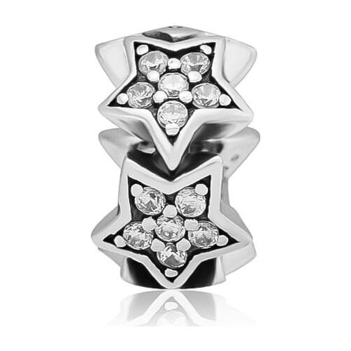 BEADS for Jewelry Making BraceletS Star cHarMs with Clear CZ 100% 925 OrigiNal Sterling Silver Jewerly Free Shipping