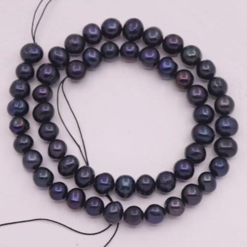 7mm-8mm Real Black Pearl Loose Beads Jewelry Making DIY 14" Long