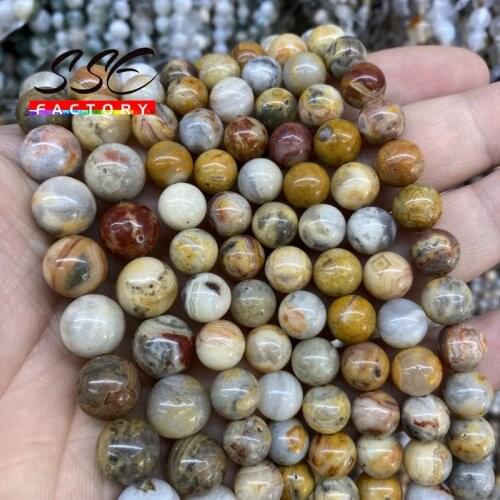 Natural Crazy Agates Stone Beads Round Loose Spacer Beads 4/6/8/10/12mm For Jewelry Making DIY Bracelet Accessories 15'' Strands