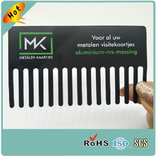Custom stainless steel cut out black metal comb business cards