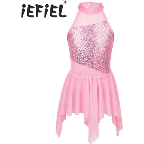 Squins Kids Girls Sleeveless Cutout Back Leotard Ballet Dance Tulle Tutu Dress for Lyrical Modern Contemporary Ballroom Dance