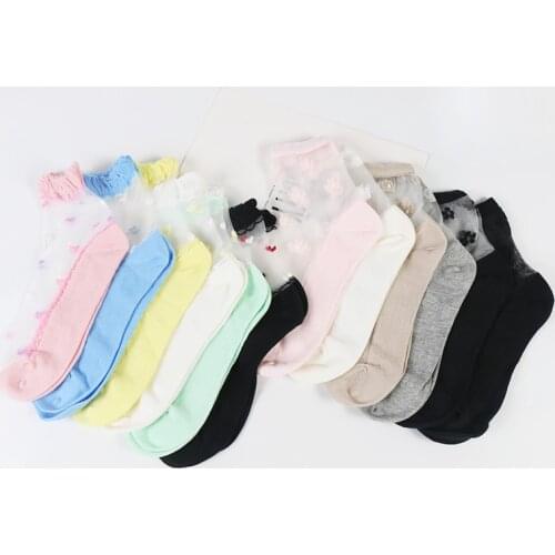 DONG AI fashion ultra-thin invisible glass silk flower love LOVE cotton bottom female socks