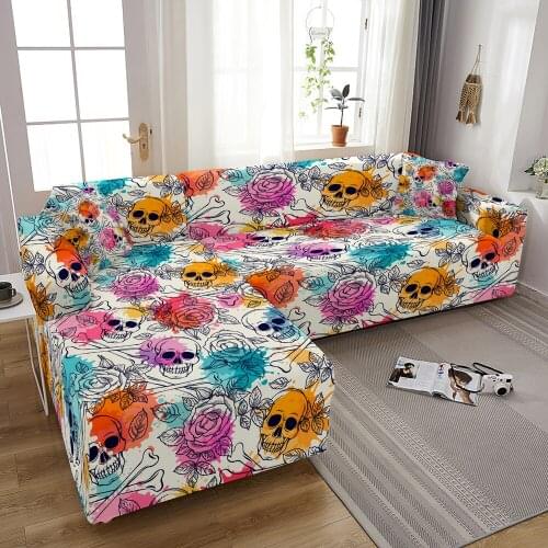 3D Skull Elastic Sofa Covers for Living Room Sectional Sofa Slipcover Stretch L-shape Couch Cover Corner Sofa Protector 1-4 Seat