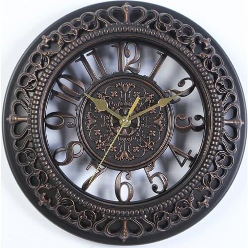 12 Inch European Creative Round Clock Retro Wall Clock Modern Design Clock Kitchen Bedroom Office Silent Decorative Quartz Clock
