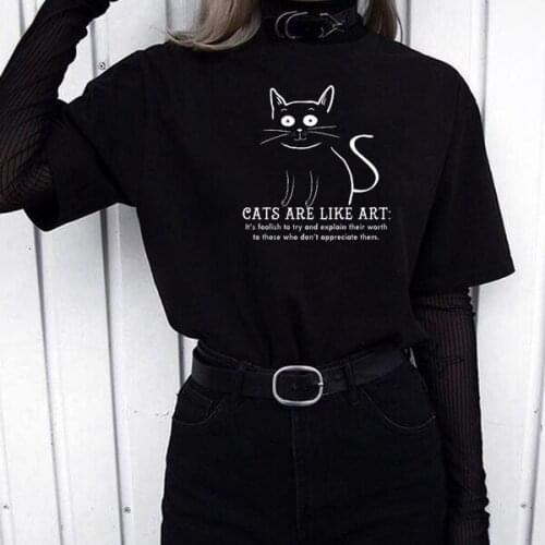 Cat Are Like Art Graphic Tee Summer Fashion Casual Loose Women Tee Cat T-Shirt Cat Gift T-Shirt Harajuku Hipster Short Sleeves