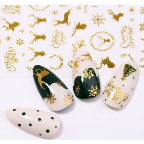 Hot Sale Nail Art Christmas Stamping Watermark Sticker With Back Glue Snowflake Deer Head Nail Art Ornament Decal