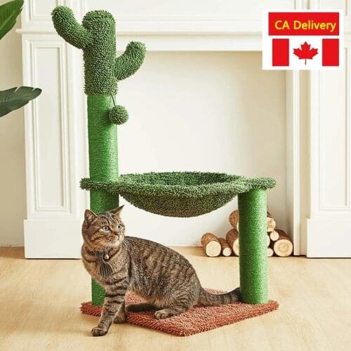 Cactus Cat Tree with Hammock and Three Full Wrapped Sisal Scratching Post for Cats