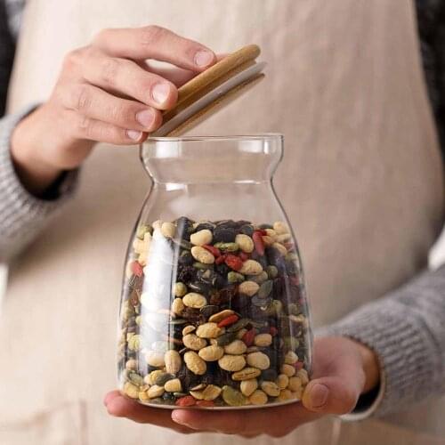 Mason Jar Kitchen Storage Containers Transparent Glass Food Storage Jar Bottle Wood Plug Cereal Container Kitchen Organizer