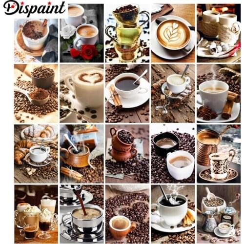 Dispaint Diamond Painting "Coffee landscape flower" Cross Stitch Custom Photo Diamond Embroidery Square Round Drill Home Decor