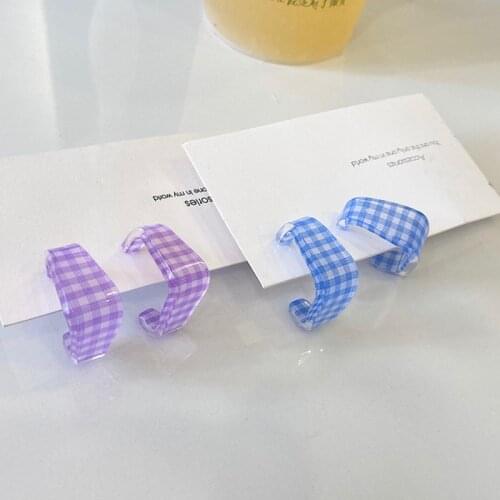 Korean Fashion Candy Color Acrylic Grid Hoop Earrings For Women Girls Summer Creative Korean Plaid Drop Earrings Jewelry Gifts
