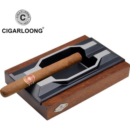 Creative Design Square Luxury Cigar Accessories Wood Base Metal Slot Cigar Ashtray Holder 2 Rest AT-135
