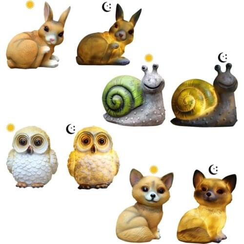Creative Solar Auto Night Light Owl Snail Rabbit Resin Statue Indoor Outdoor Home Office Garden Party Decoration Ornament Gift