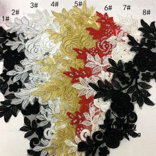 1pc Flower Floral Venice Venise (White/ Black/ Gold/ ivory) Lace Applique Sewing Trims DIY Craft 38X 14cm BD0240