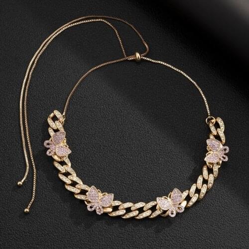 KunJoe Fashion Vintage Punk Rhinestones Butterfly Chain Iced Out Cuban Link Chain Necklace For Women Choker 2021 Hip Hop Jewelry