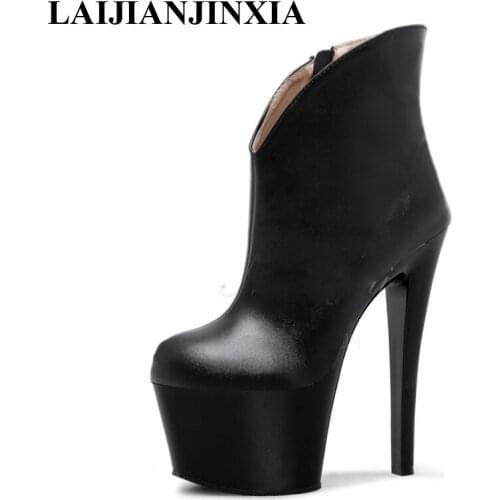 LAIJIANJINXIA New Black Dance Boots 17 cm High Heels Fashion Womens Boots Ankle Boots Party Model Catwalk Pole Dancing Shoes