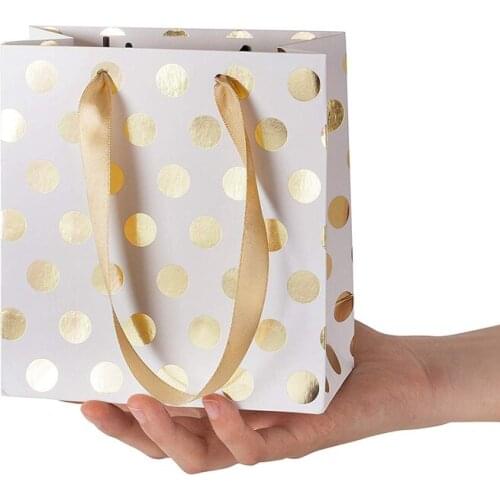 Small Gift Bags with Ribbon Handles Gold Mini Gift Bag for Birthday Weddings Christmas Holidays Graduation Baby Showers