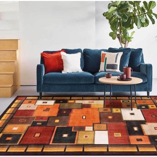 Fashion Retro Brown Square Stitching Ethnic Style Living Room Bedroom Bedside Carpet Floor Mat Customization