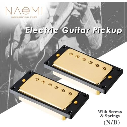 NAOMI 2pcs Humbucker Neck&Bridge Pickup Set 50mm/52mm Ceramic Magnet For LP Style Electric Guitar w/ Black Mounting Rings Frames