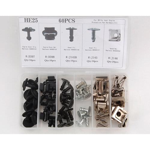 BBQ@FUKA Plastic Rivet Metal Kit Pin Clips Nut Assortment Kits 60 Engine Protection Pan Hardware Fit For Audi A4 S4 VW Passat
