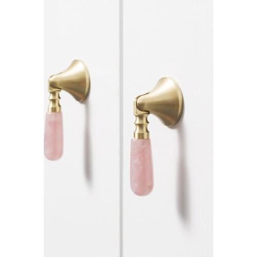 Original natural crystal pure brass small handle Nordic Light luxury high-end wardrobe door drawer furniture single hole handle
