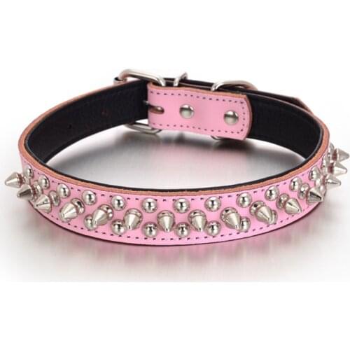 Punk Round Spikes Spiked Pet Dog Collar Rivet Collar Neck Strap Pitbull Bulldog Collars PU Leather S/M/L Collier Chien