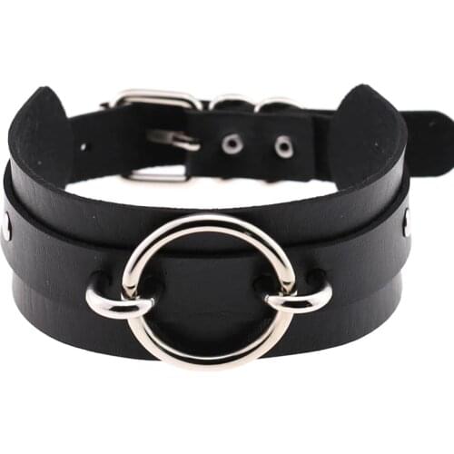 Thick Faux Leather Choker Collar women Vegan leather chocker necklace with adjustable buckle Bondage Harness gothic jewelry