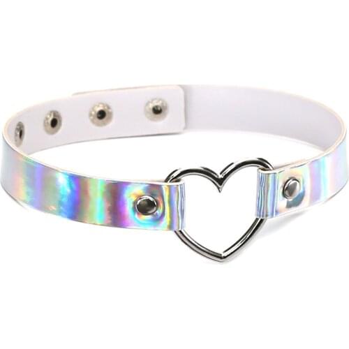 Punk Chokers Necklaces For Women Colorful Pu Leather Heart Necklace Female Neck Jewelry Collares