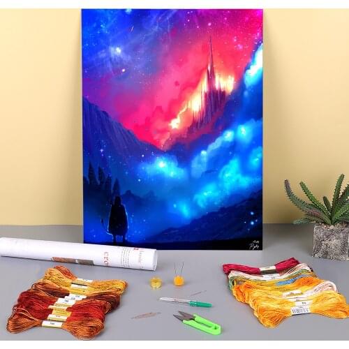 Scenery The Kingdom Printed Water-Soluble Canvas 11CT Cross-Stitch DIY Embroidery Kit DMC Threads Knitting Adults