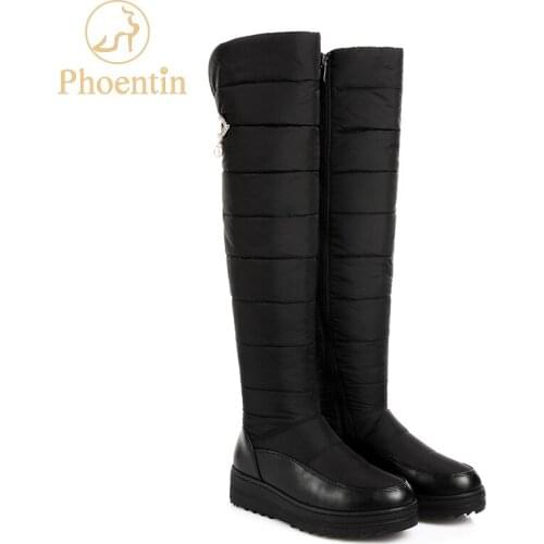 Phoentin overknee black snow boots warm winter zipper long boots women platform botte femme mid flat with snowshoes 2018 FT308