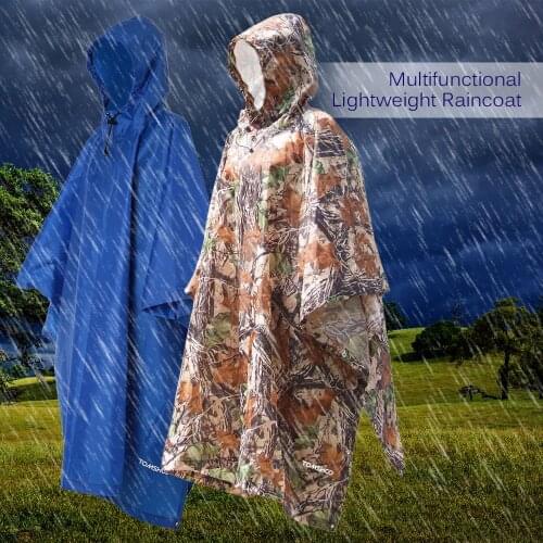 3 in 1 Raincoat Backpack Rain Cover Waterproof Tent Hood Hiking Cycling Rain Cover Poncho Rain Coat Outdoor Camping Tent Mat