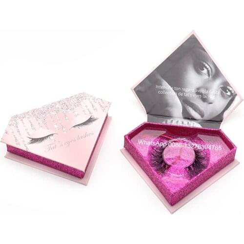 Pink Drips Glitter Print Diamond Eyelash Case Wholesale Nature 3D Mink Eyelashes Custom Lashes Case Eyelash Packaging Box