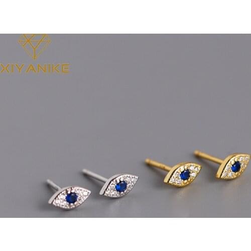 XIYANIKE 925 Sterling Silver New Devil’s Eye Blue Zircon Stud Earrings For Female Fashion Charm All-match Brincos Ethnic Style