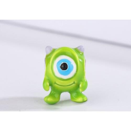 925 Sterling Silver Beads Charm Enamel Cartoon Beads Green-haired Monocular Charms for Jewelry Making