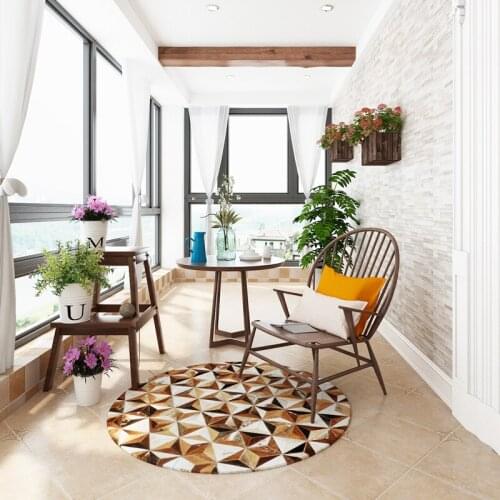 Nordic simple Real cowhide leather round brown rug bedroom carpet bedside cloakroom natural cowskin rug floor mats