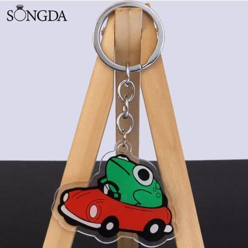 SONGDA New Cartoon Green Animal Cute Frog Acrylic Keychain Two-Sided Car Key Ring Decorations Teens Jewelry Gift 2021 Wholesale
